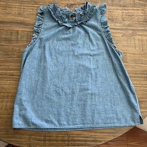 JCrew sleeveless ruffled edge chambray top